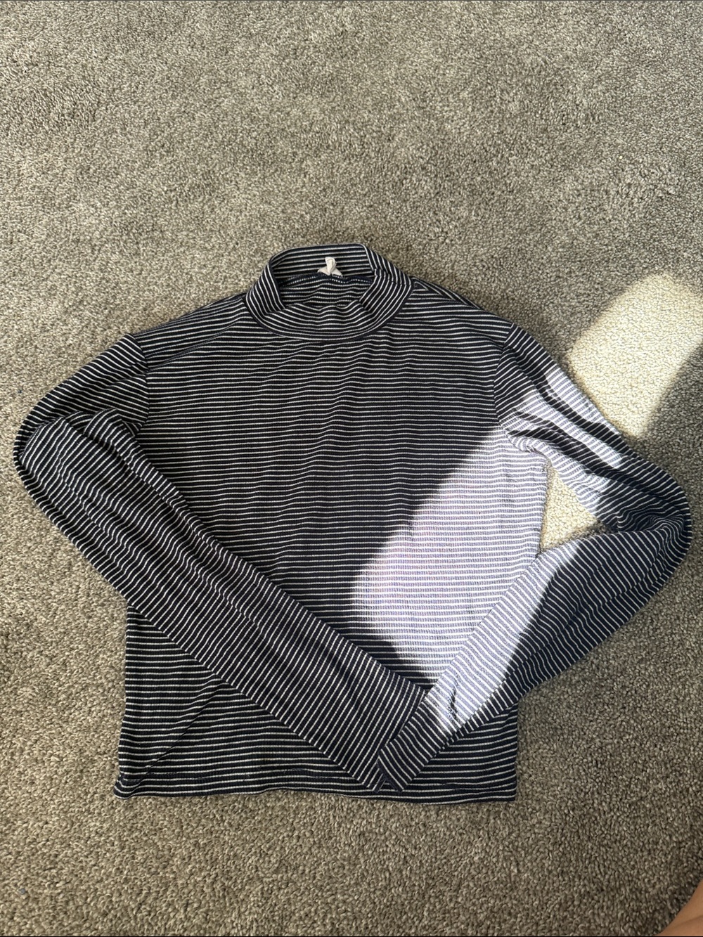 Striped navy blue & White Mock Neck Sweater